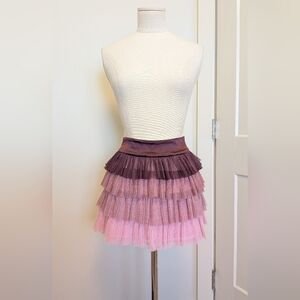Rare Bebe Pink Purple Gradient Layered Tulle Pleated Mini Skirt Sz 00